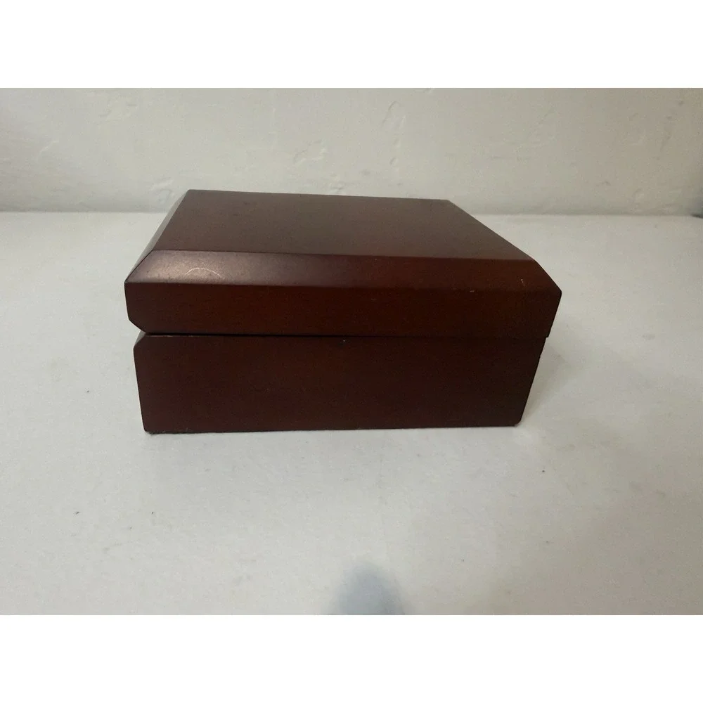 Vintage Wooden T-Bar Earring Box High Gloss Mahogany Finish Cream Leatherette